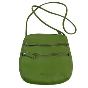 Stone Mountain Crossbody Purse Bag Green Pebble Leather 8" x 7"